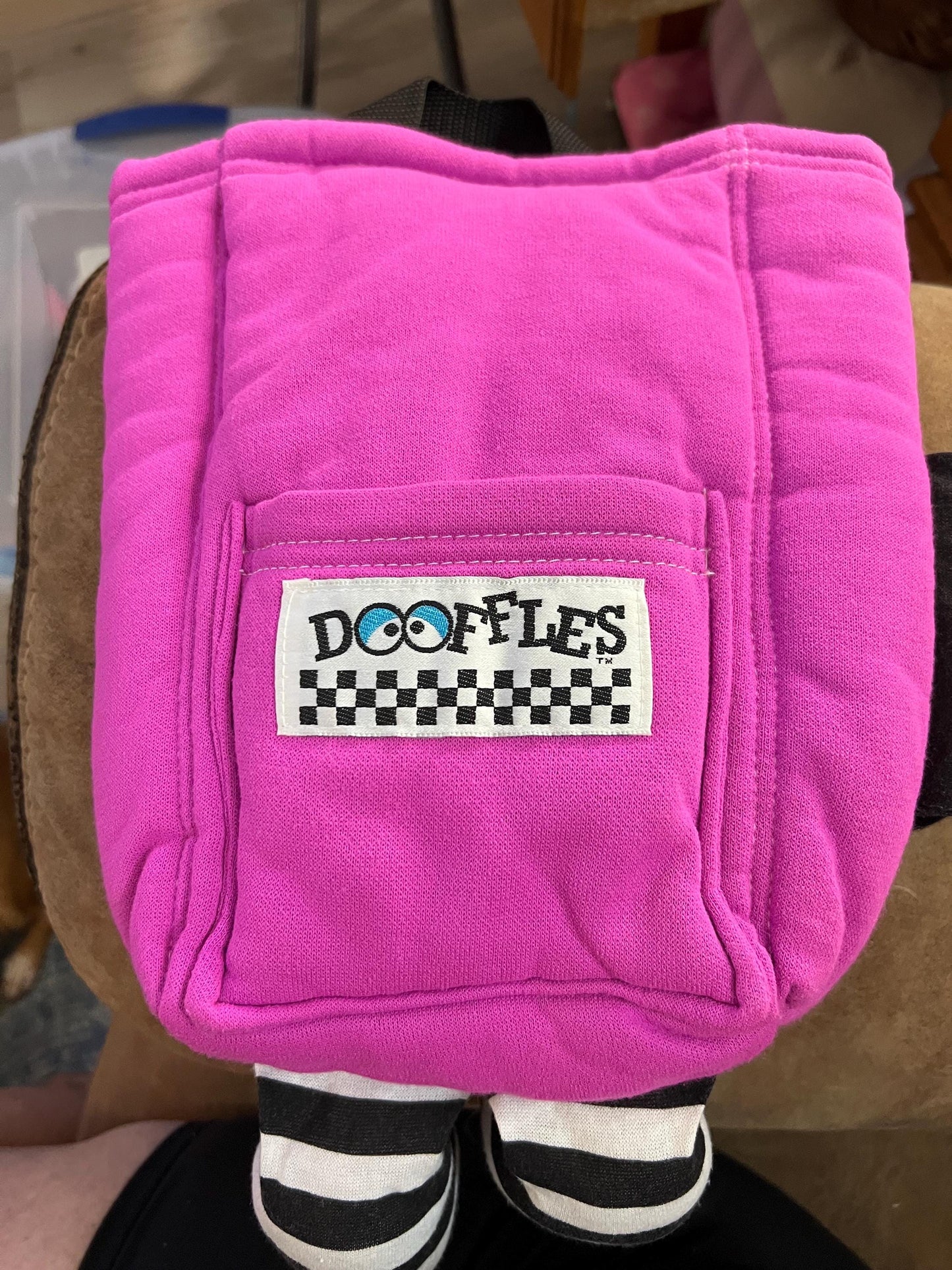 Dooffles Pink/Purple Black and White Striped Bookbag Handbag Plush
