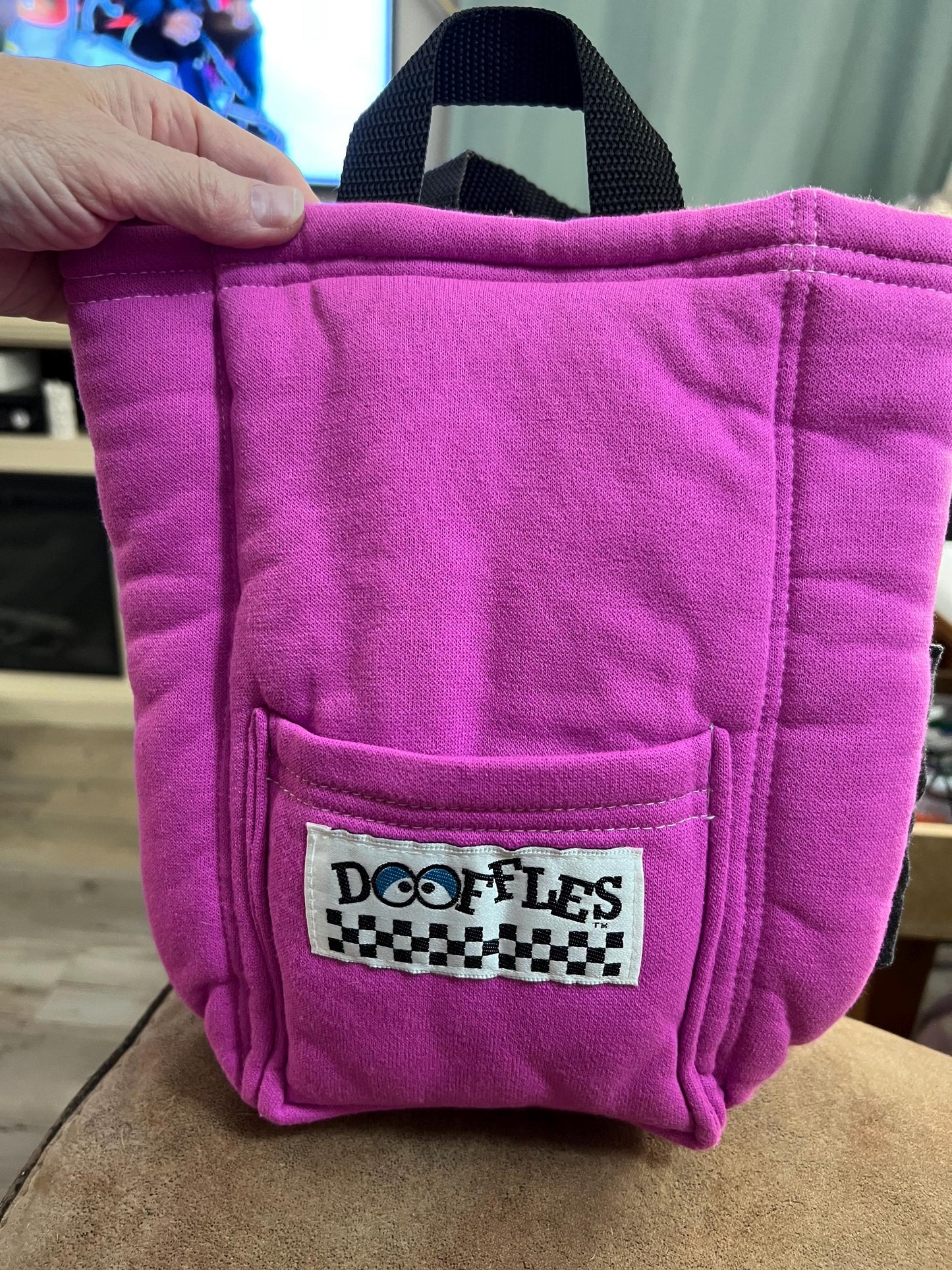 Dooffles Pink/Purple Black and White Striped Bookbag Handbag Plush