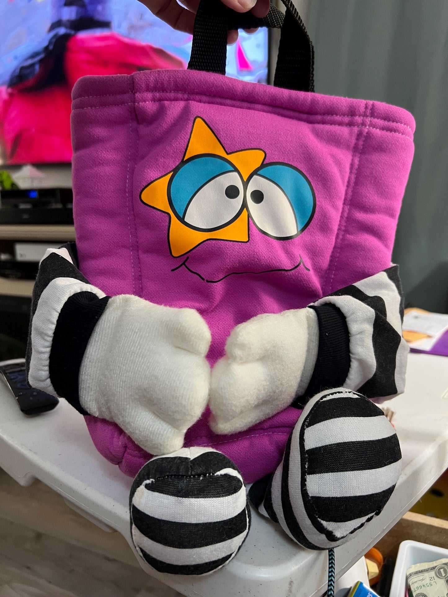Dooffles Pink/Purple Black and White Striped Bookbag Handbag Plush
