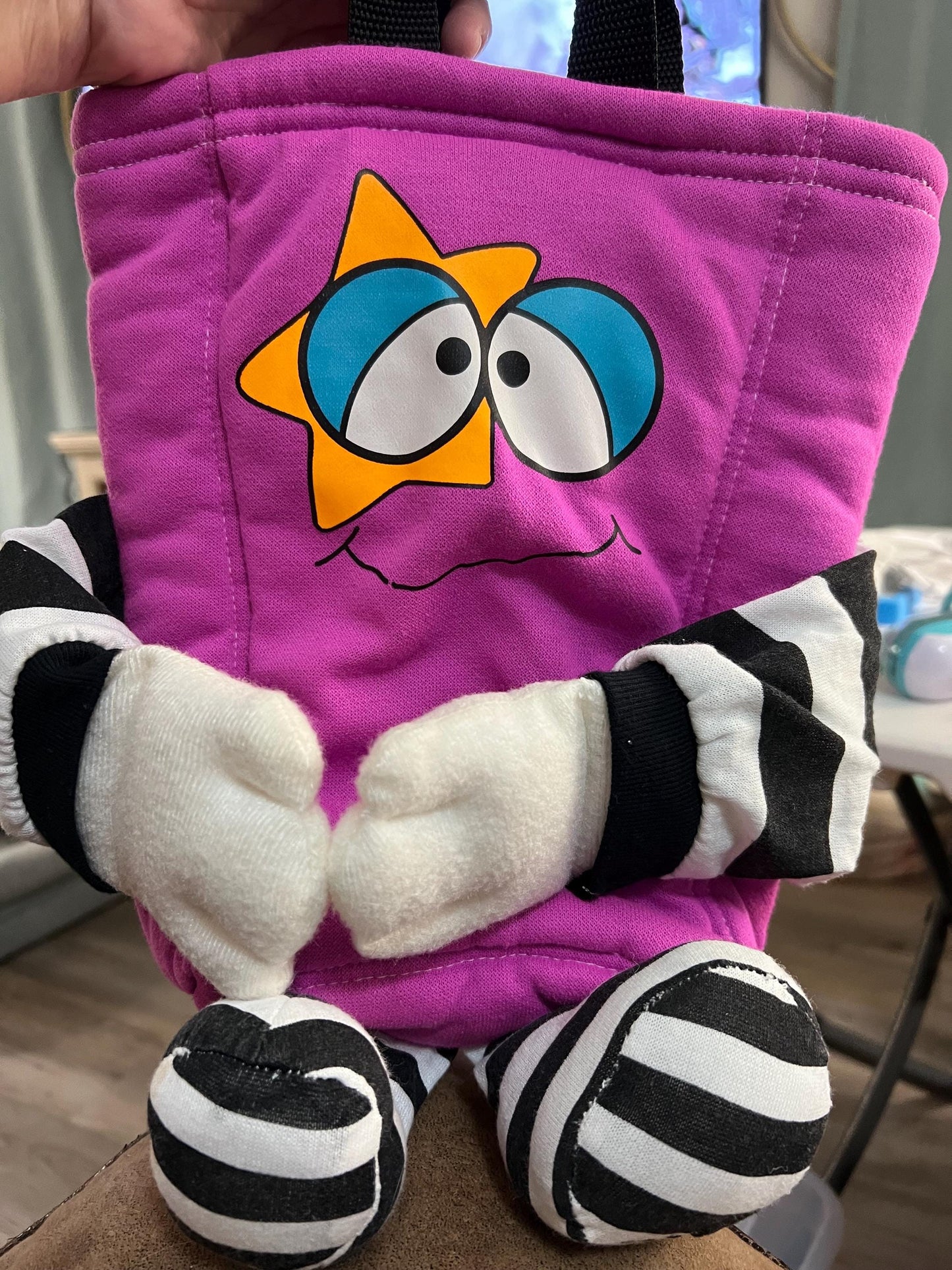 Dooffles Pink/Purple Black and White Striped Bookbag Handbag Plush