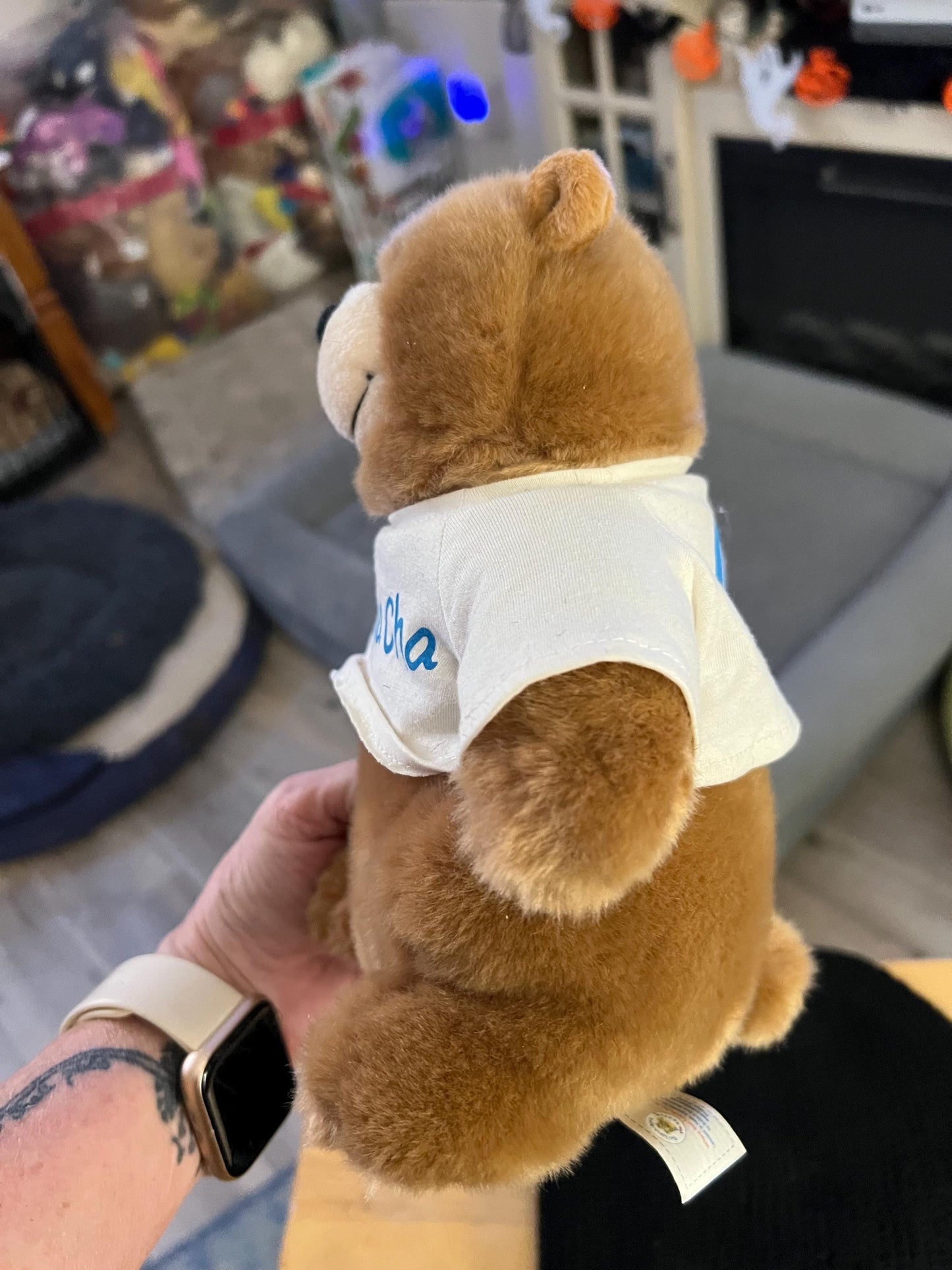 Build A Bear Brown Charmin Teddy Bear Plush Wearing White Cha Cha Cha T-Shirt