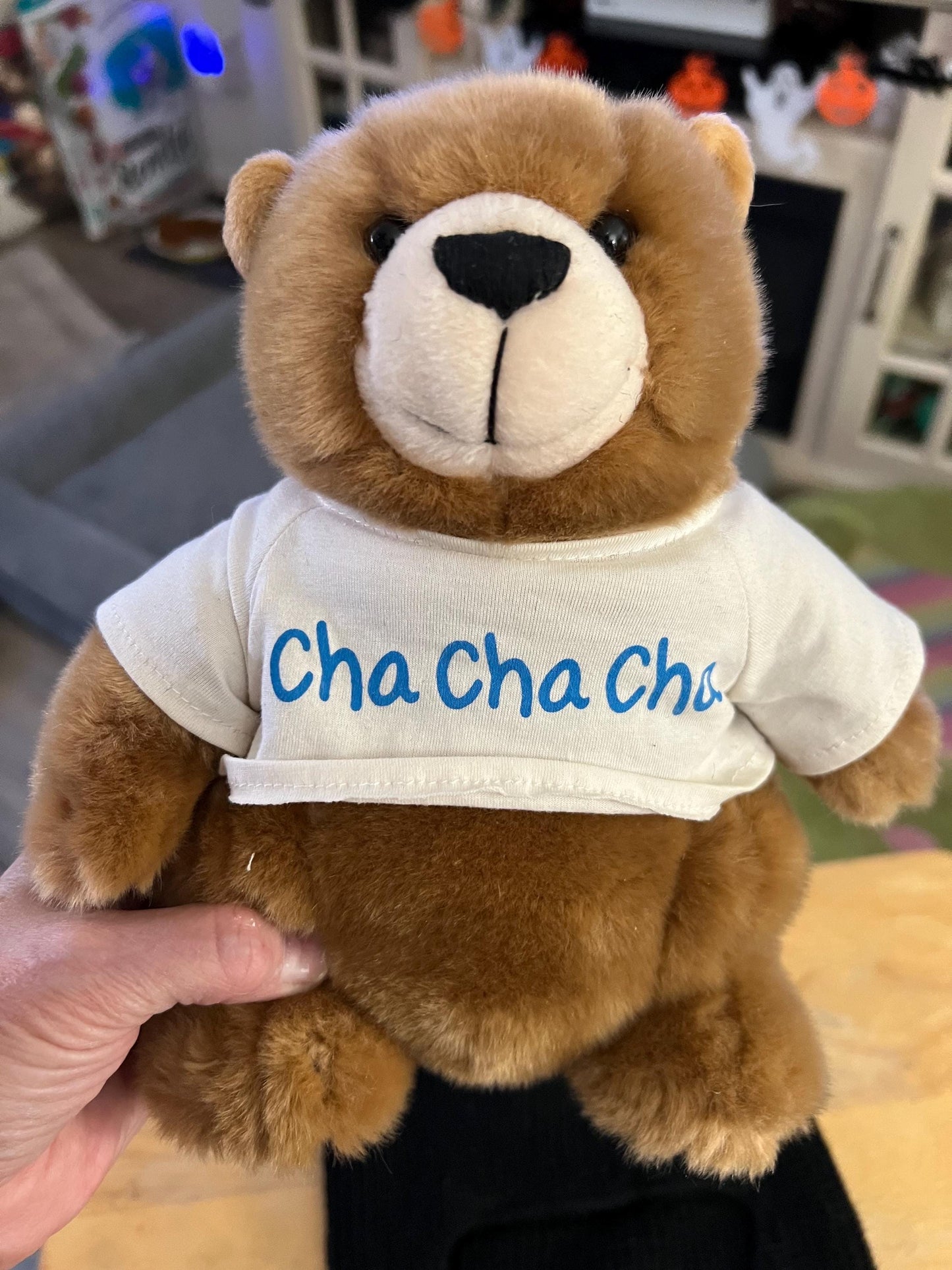 Build A Bear Brown Charmin Teddy Bear Plush Wearing White Cha Cha Cha T-Shirt