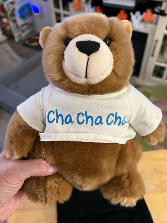 Build A Bear Brown Charmin Teddy Bear Plush Wearing White Cha Cha Cha T-Shirt