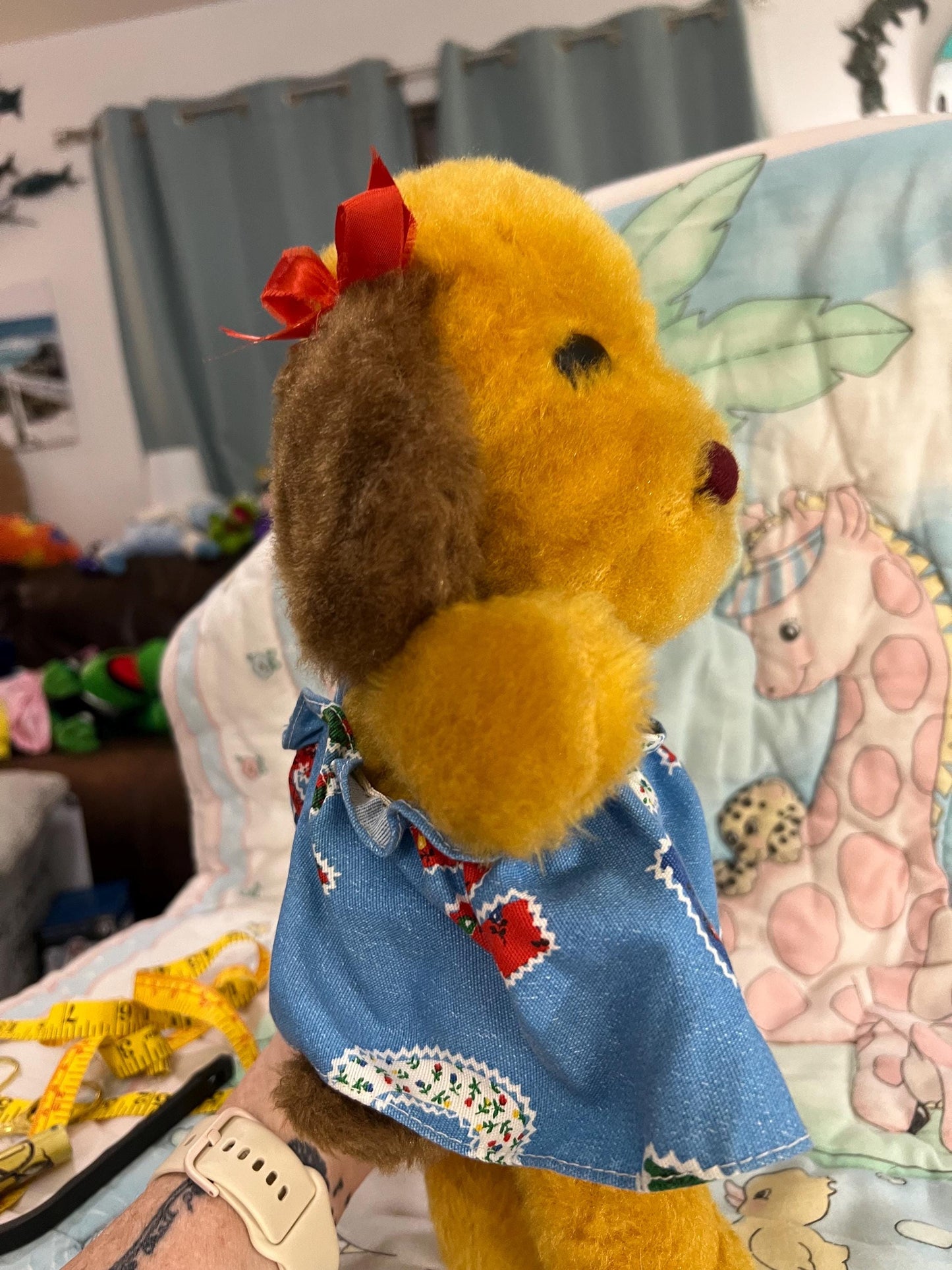 Vintage Princess Soft Toys Floppy Dog Plush 1970s Honey Puppy with Dress. Rare. HTF!