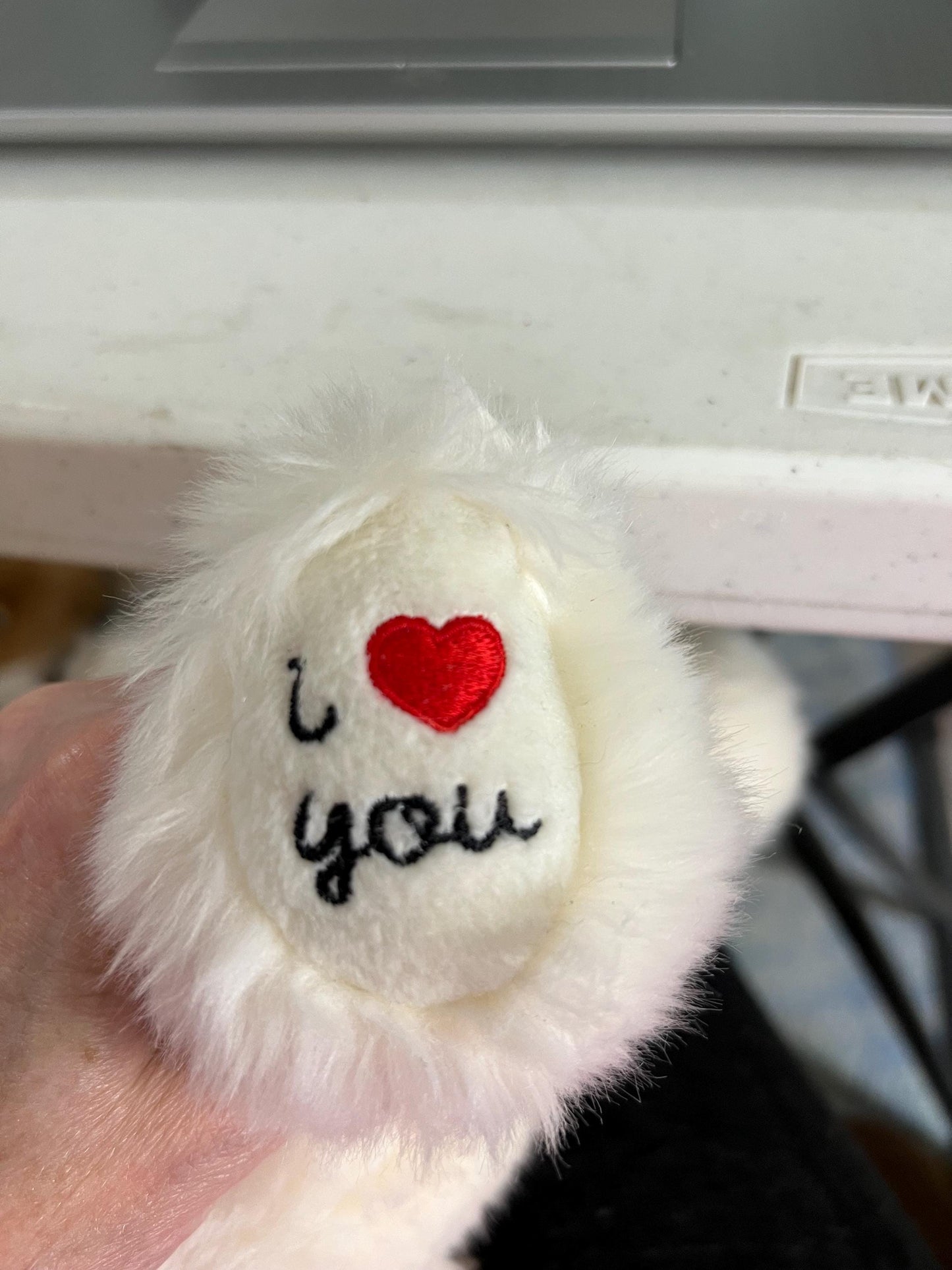 Russ Berrie White Bianca Teddy Bear Plush. I Love You on foot