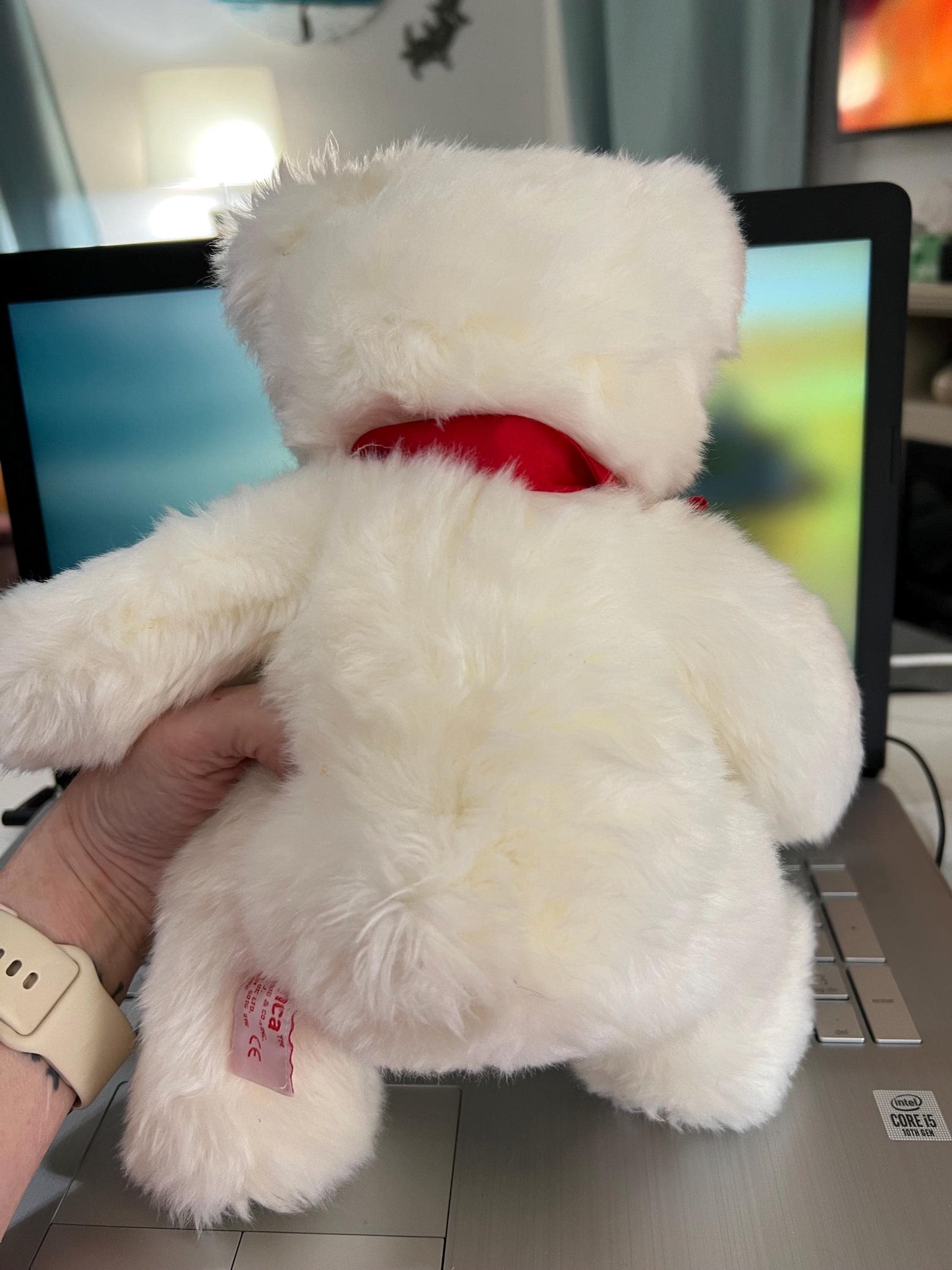 Russ Berrie White Bianca Teddy Bear Plush. I Love You on foot