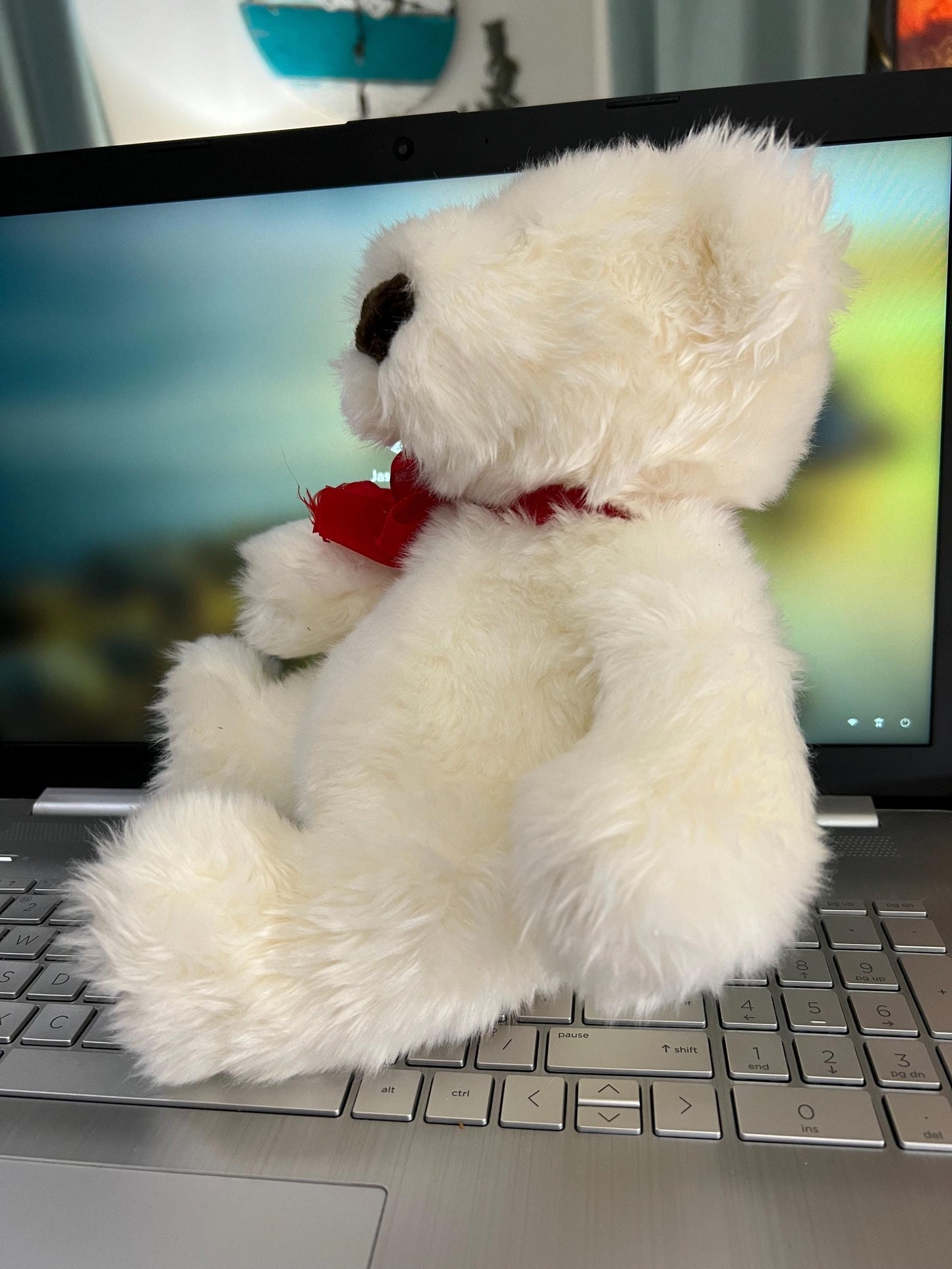 Russ Berrie White Bianca Teddy Bear Plush. I Love You on foot
