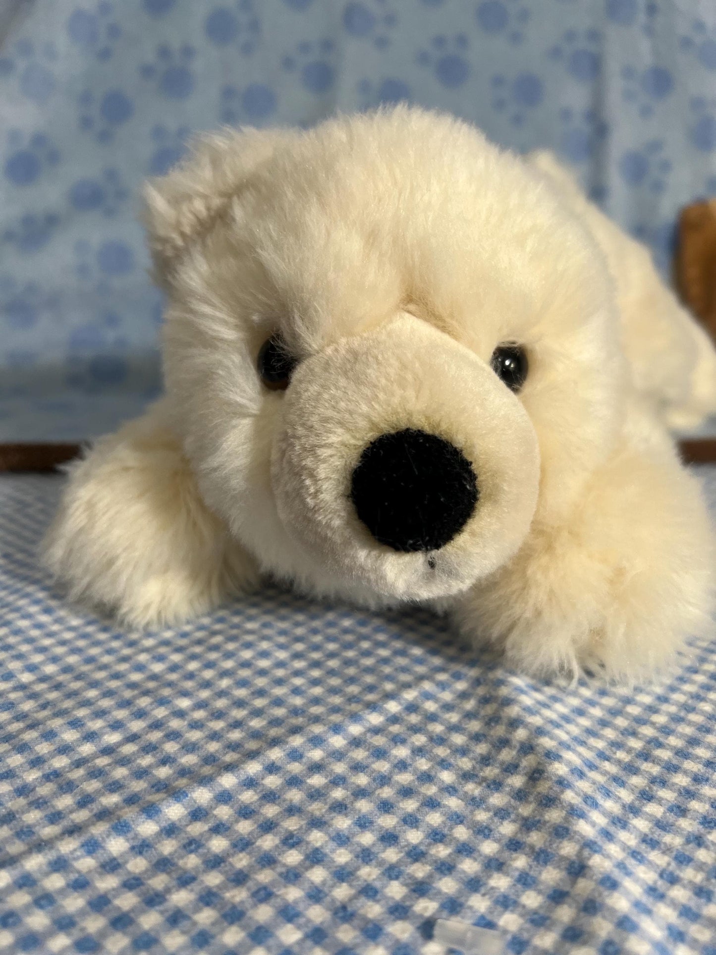 Sea World White Polar Bear Plush. Laying Down