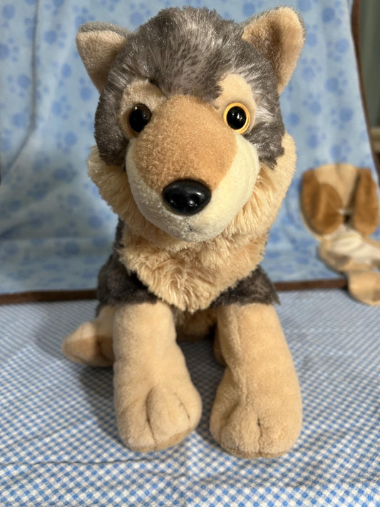 Wild Republic Gray And Tan Wolf Dog Plush. Green Tag 2013