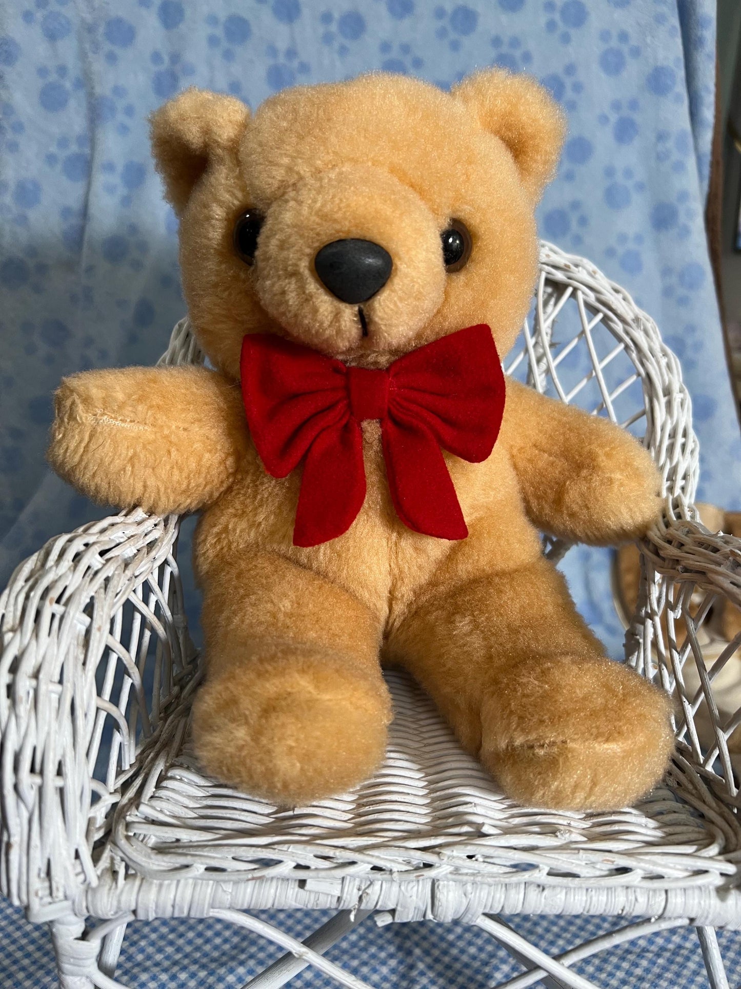 Tan Teddy Bear Plush Red Bow Unbranded Vintage