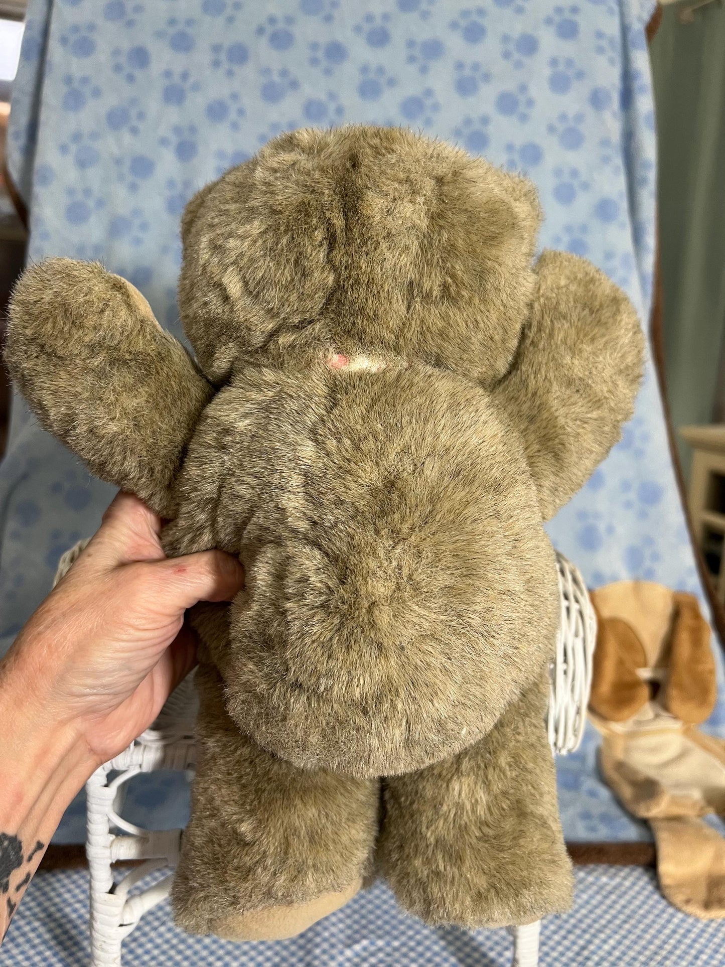 Plush Creations Tan Variegated Teddy Bear Plush Floral Ribbon