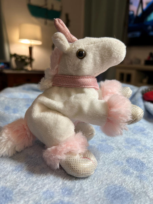 Unipak White Unicorn Plush with Pink and Silver Glitter. Small Unicorn Plush