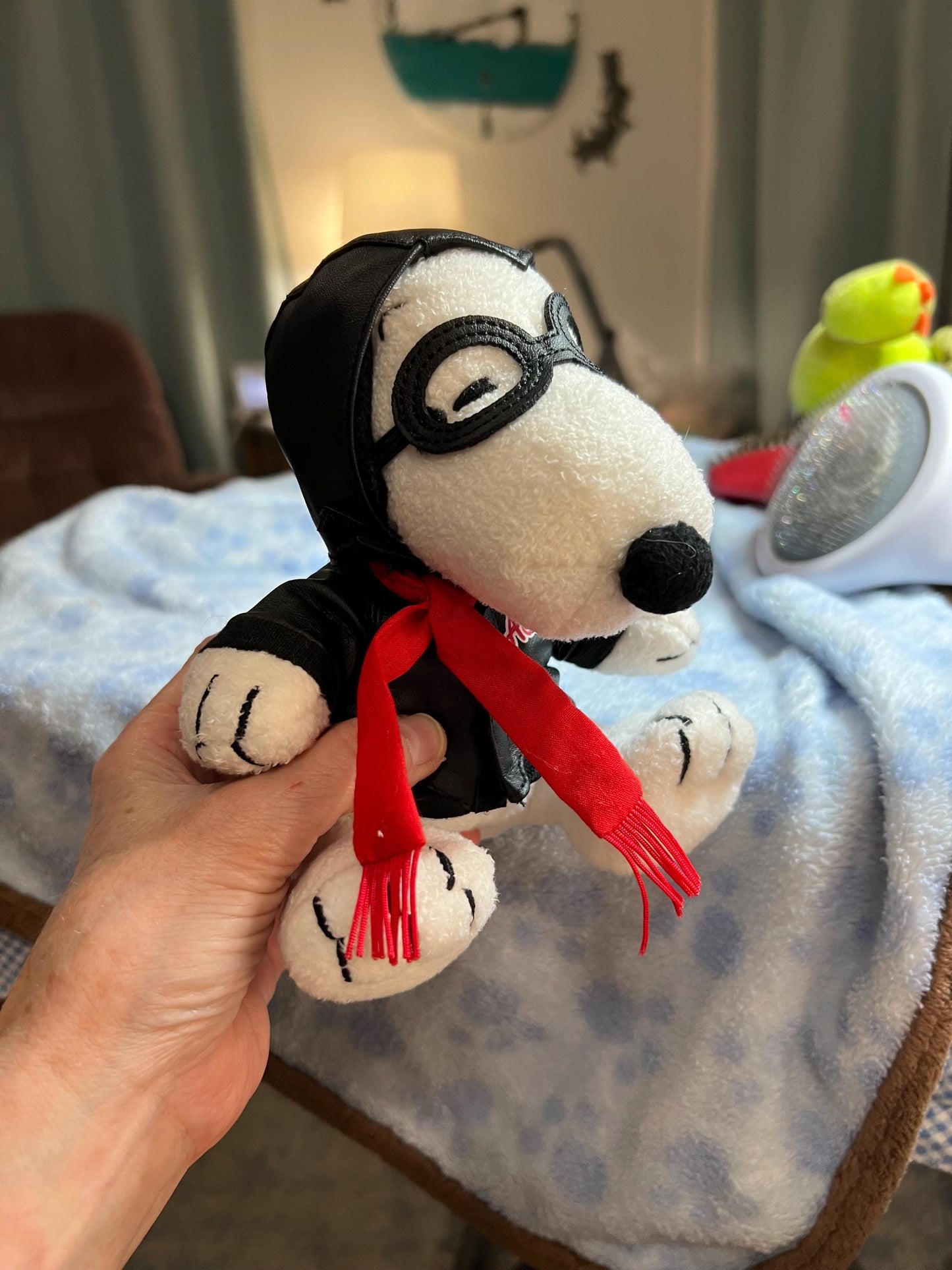 Peanuts Snoopy Red Baron Ace Aviation Pilot Plush. Red Scarf, Vinyl Goggles, Jacket and Helmet