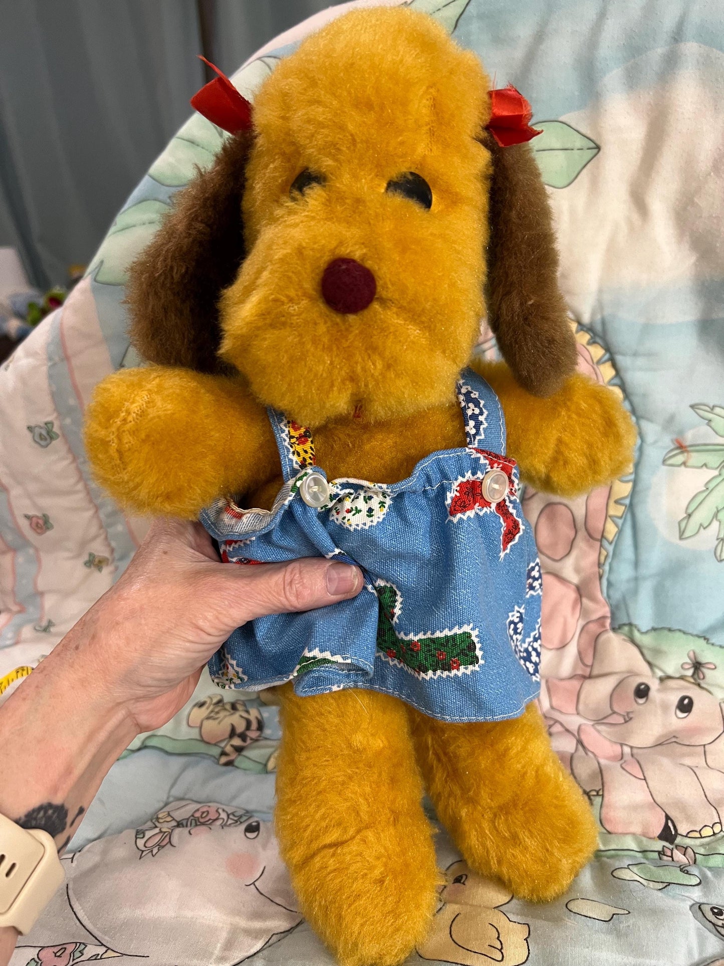 Vintage Princess Soft Toys Floppy Dog Plush 1970s Honey Puppy with Dress. Rare. HTF!