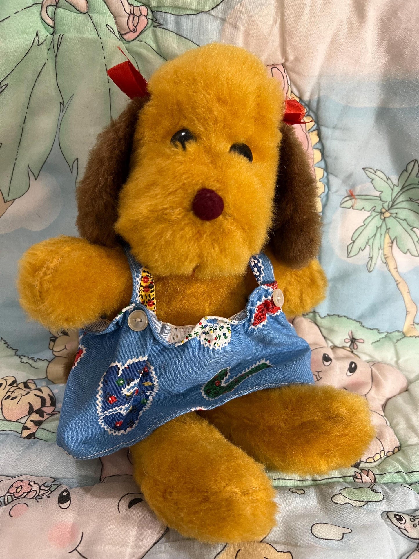 Vintage Princess Soft Toys Floppy Dog Plush 1970s Honey Puppy with Dress. Rare. HTF!