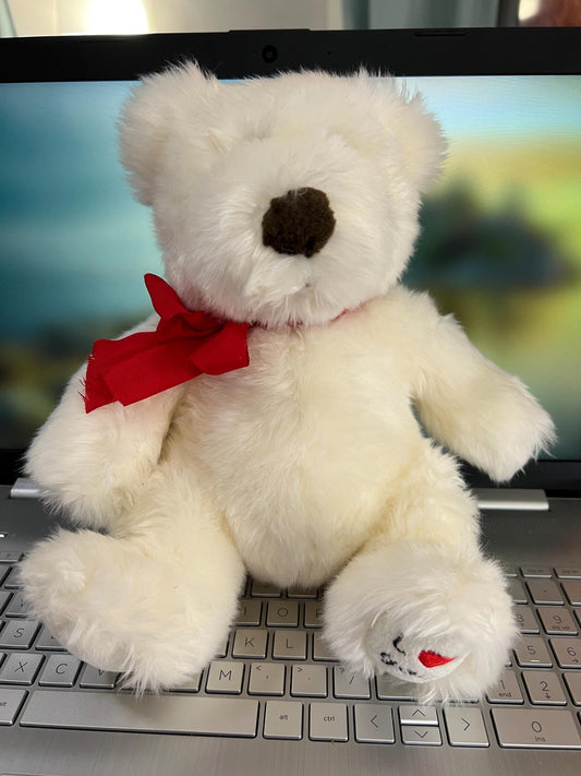 Russ Berrie White Bianca Teddy Bear Plush. I Love You on foot