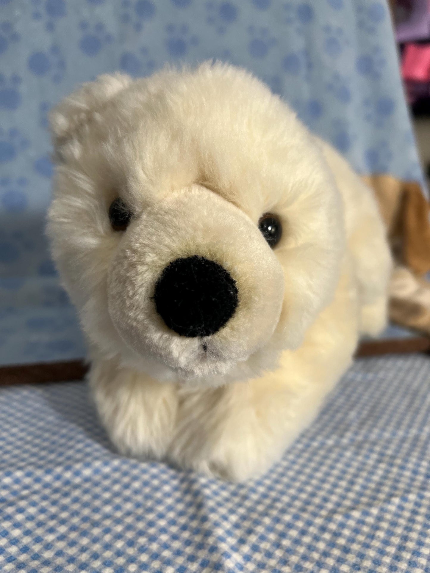 Sea World White Polar Bear Plush. Laying Down