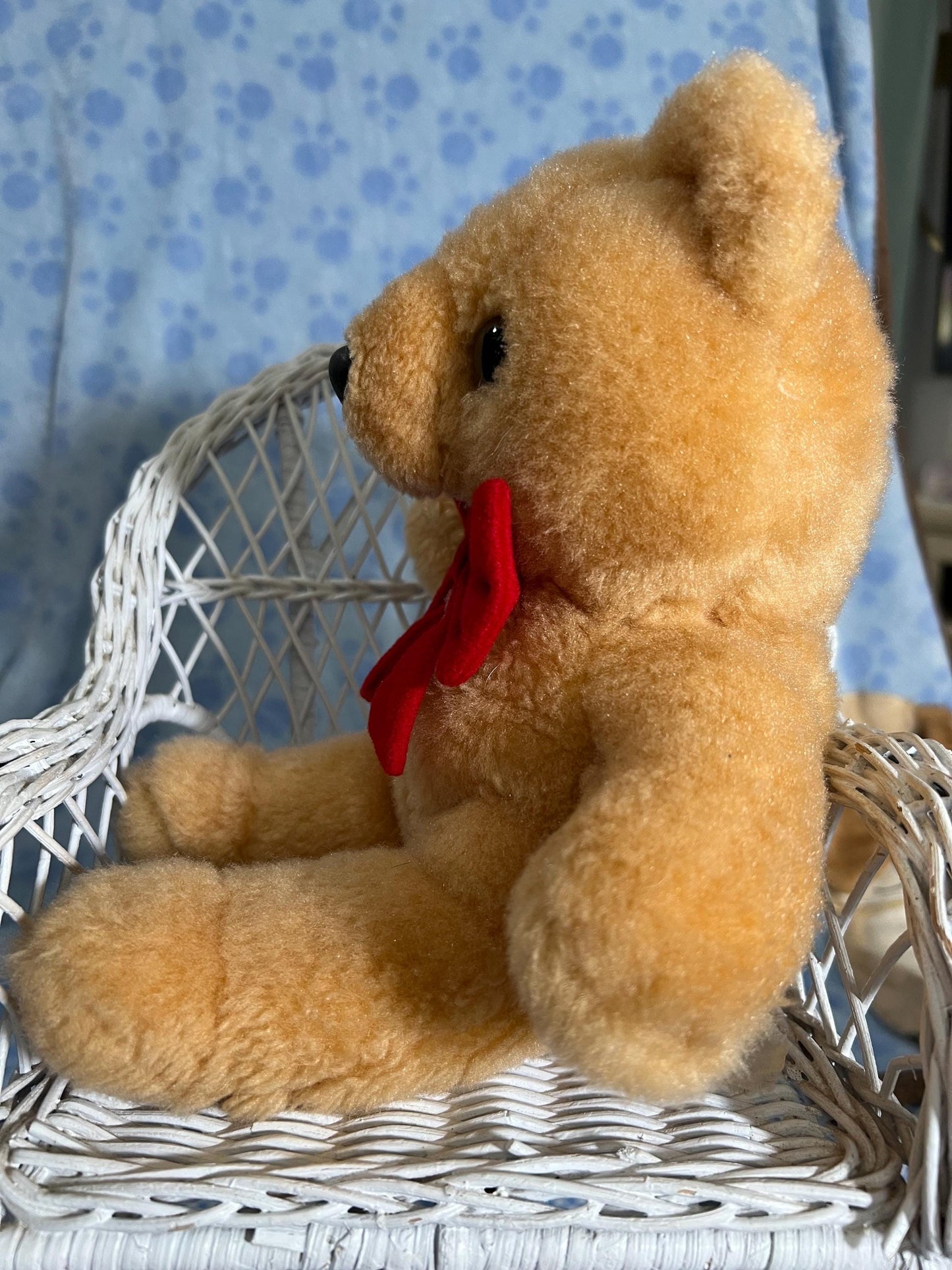 Tan Teddy Bear Plush Red Bow Unbranded Vintage