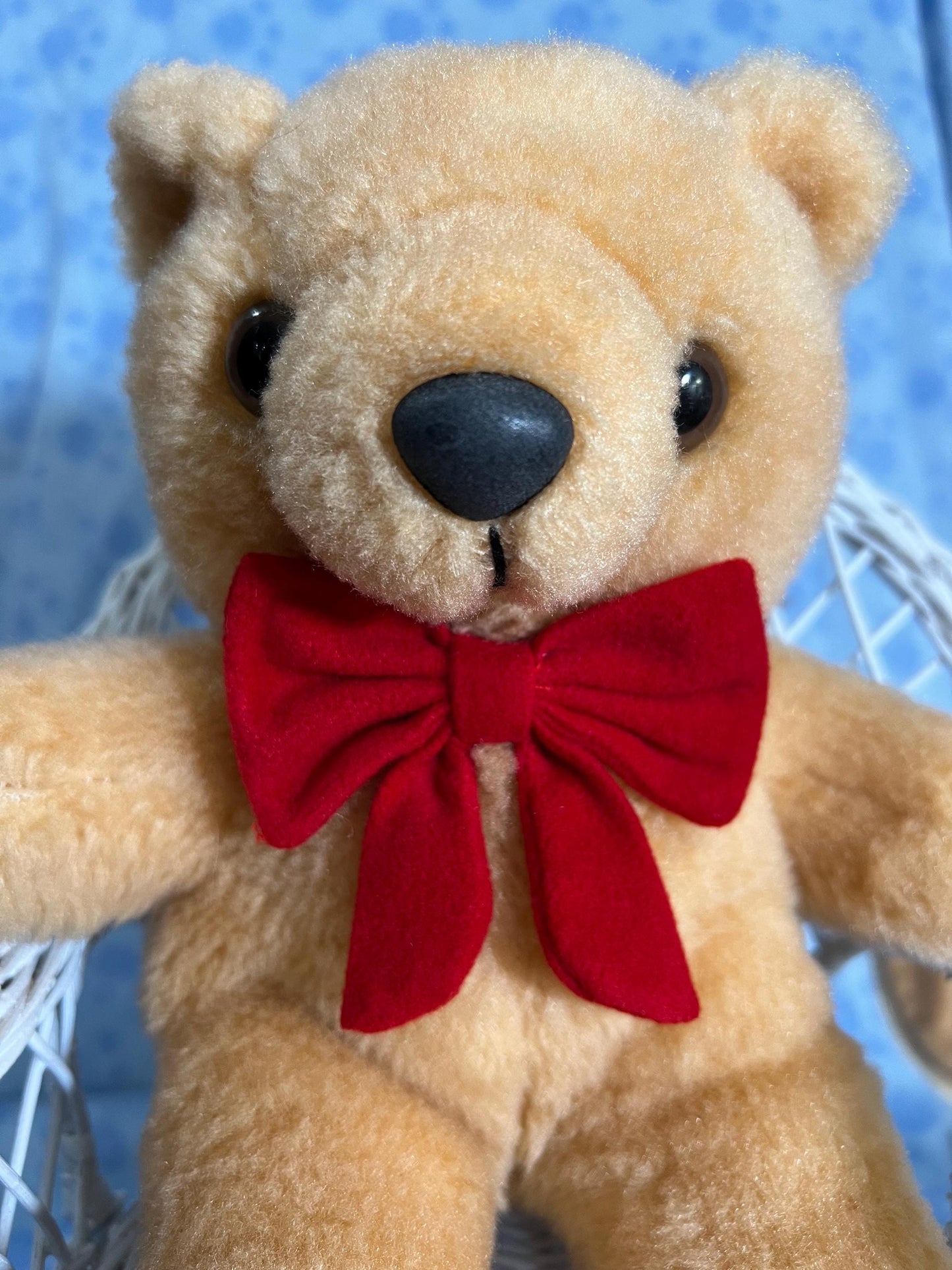Tan Teddy Bear Plush Red Bow Unbranded Vintage