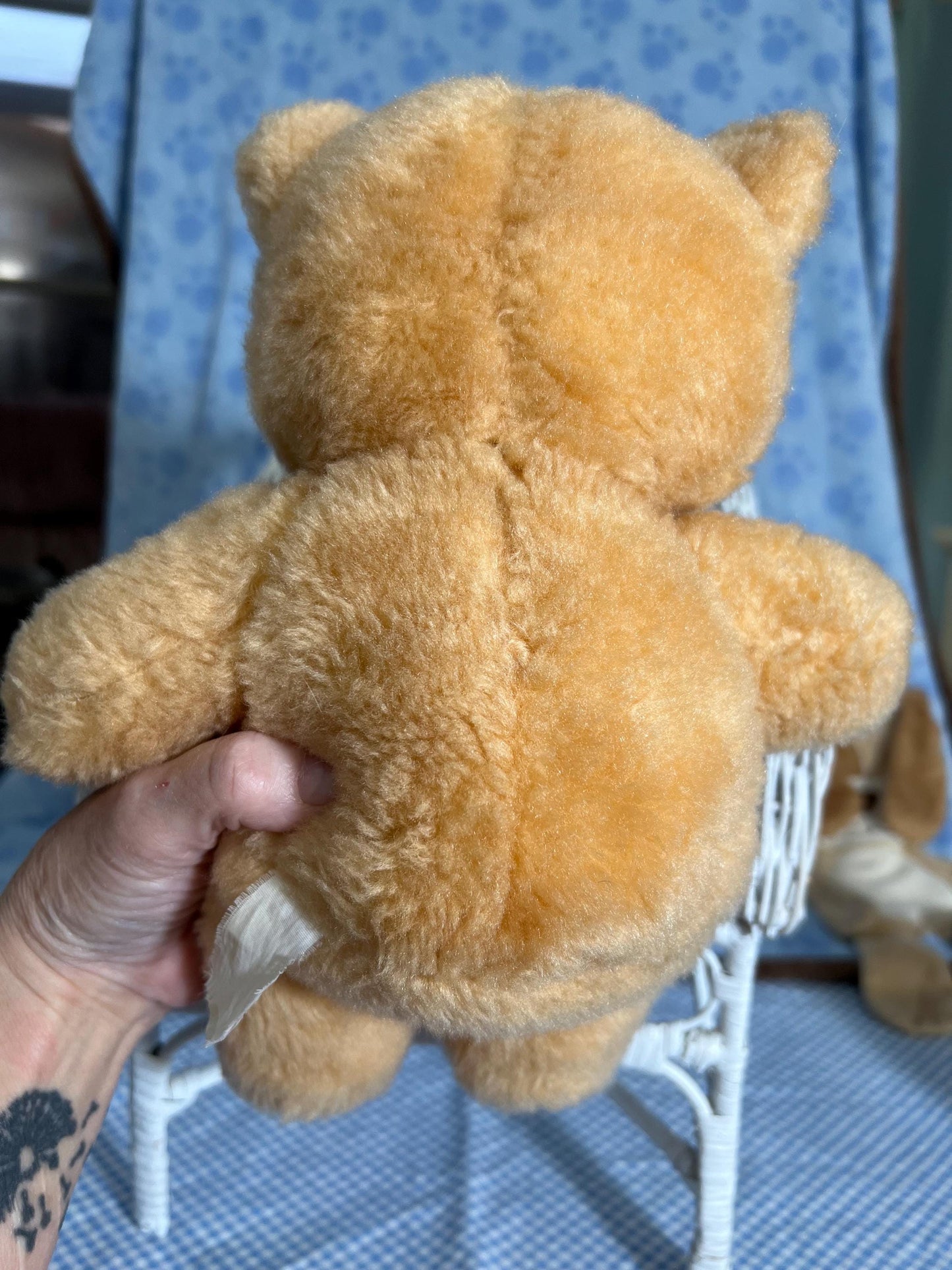 Tan Teddy Bear Plush Red Bow Unbranded Vintage