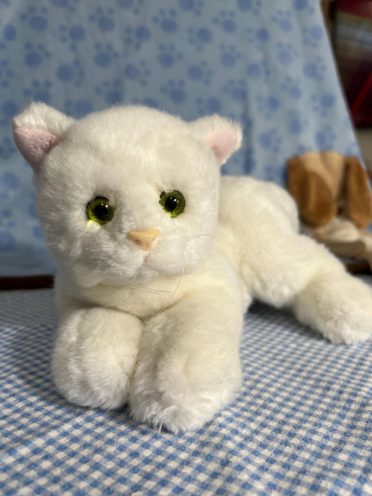 Russ White Short Haired Sophie Cat Plush with Green Eyes
