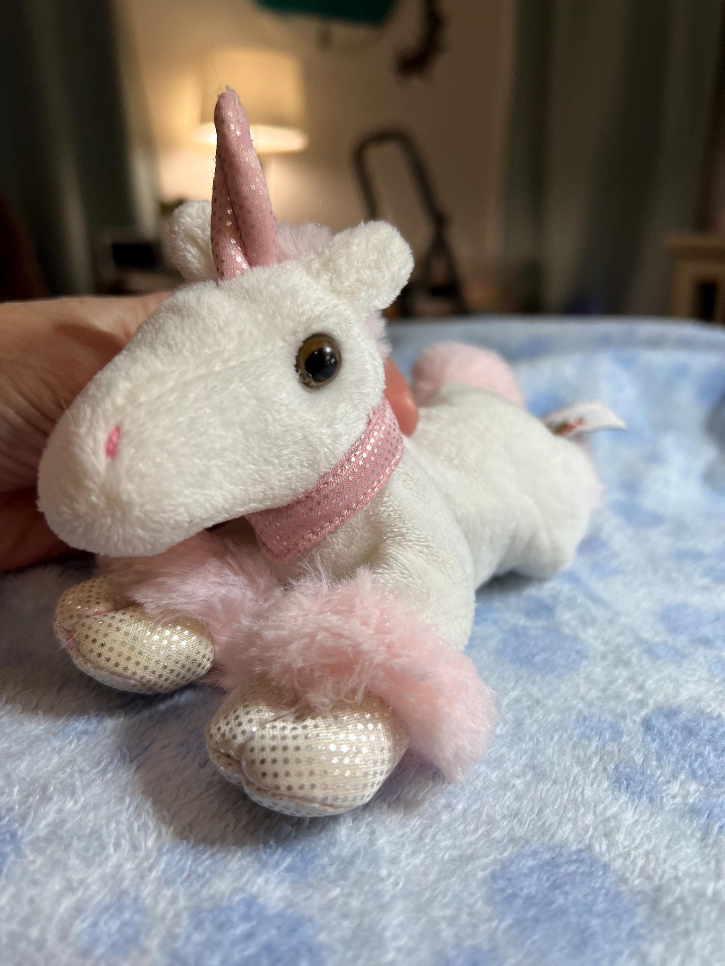 Unipak White Unicorn Plush with Pink and Silver Glitter. Small Unicorn Plush