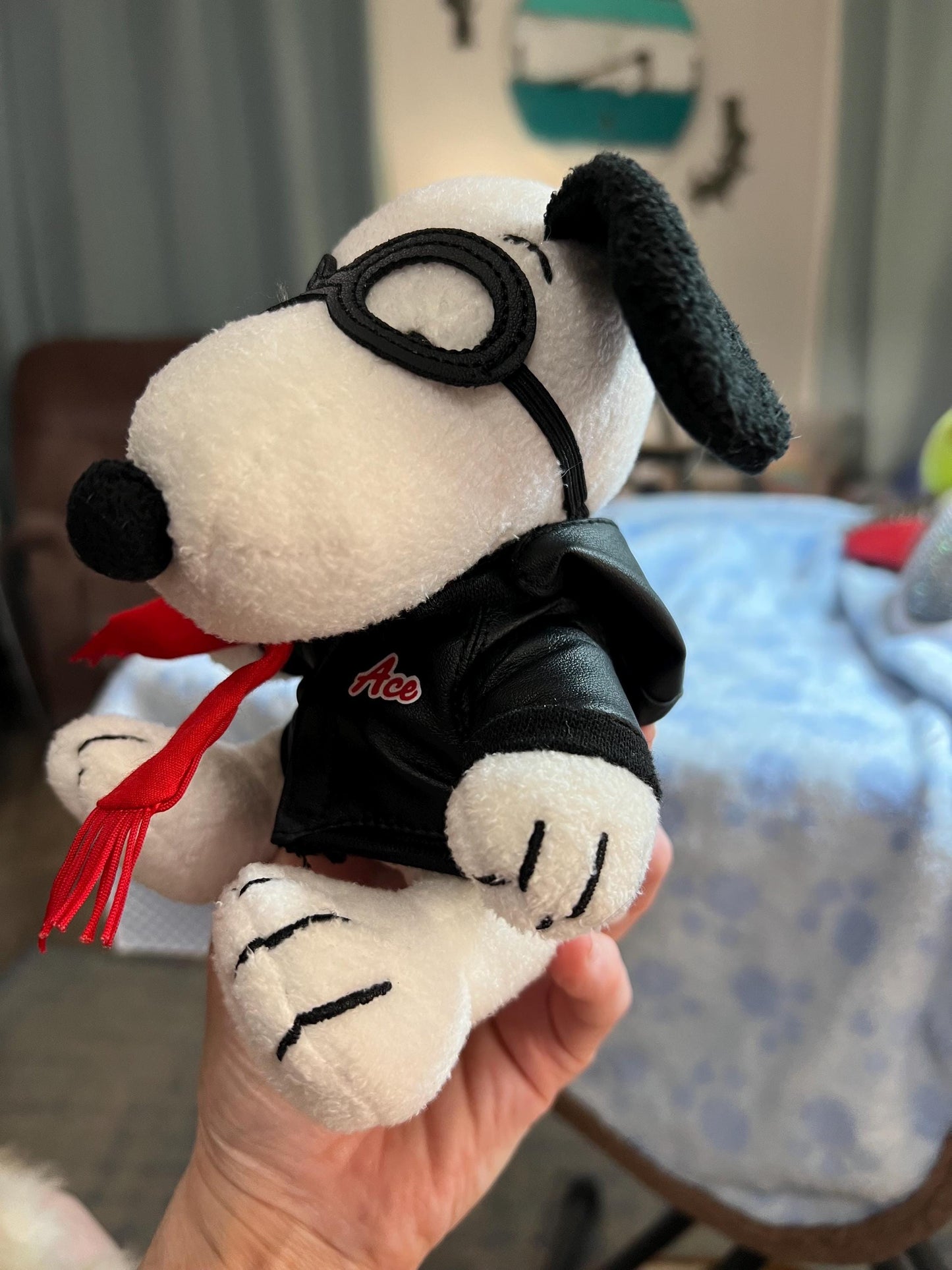 Peanuts Snoopy Red Baron Ace Aviation Pilot Plush. Red Scarf, Vinyl Goggles, Jacket and Helmet
