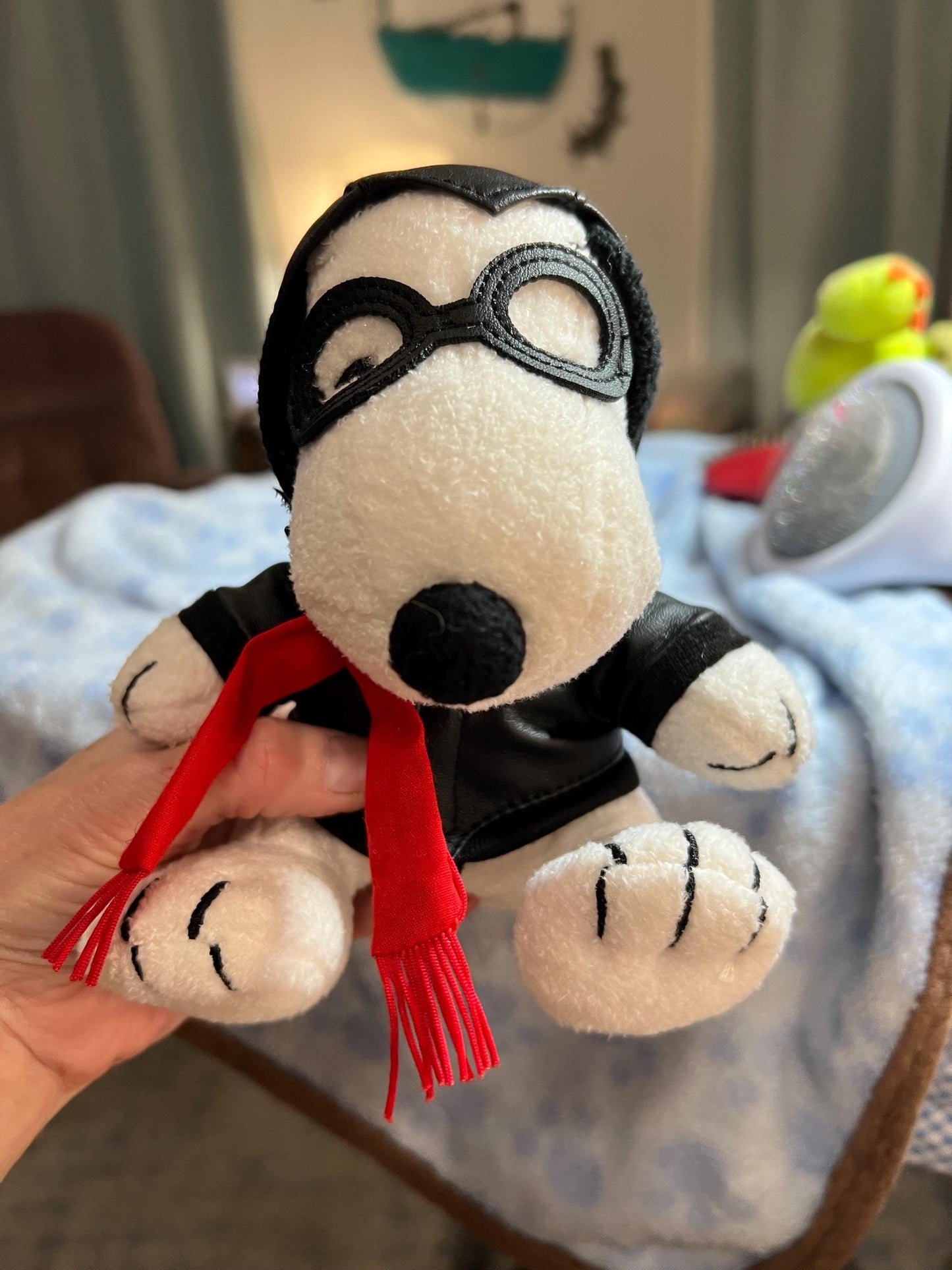 Peanuts Snoopy Red Baron Ace Aviation Pilot Plush. Red Scarf, Vinyl Goggles, Jacket and Helmet