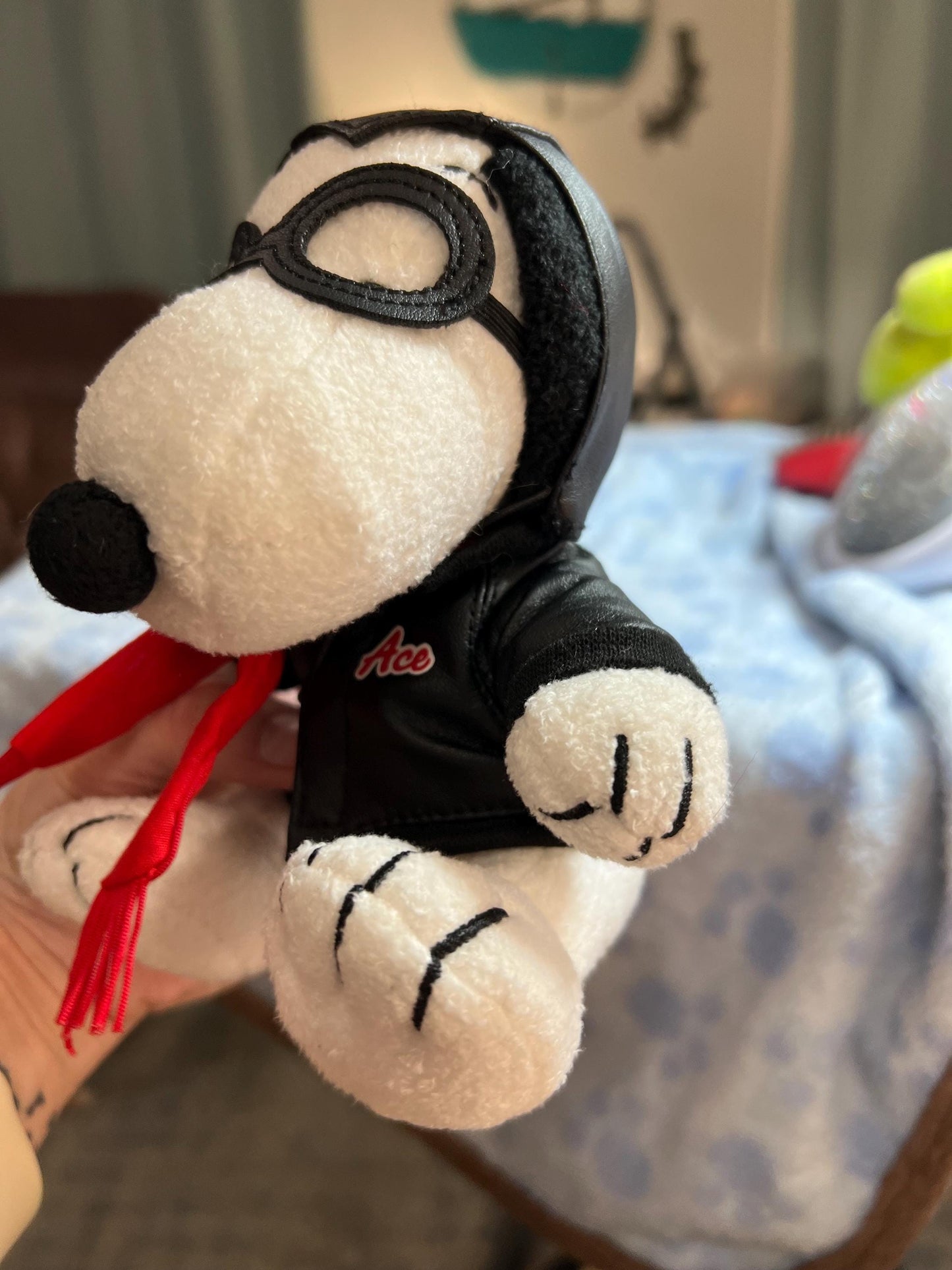 Peanuts Snoopy Red Baron Ace Aviation Pilot Plush. Red Scarf, Vinyl Goggles, Jacket and Helmet