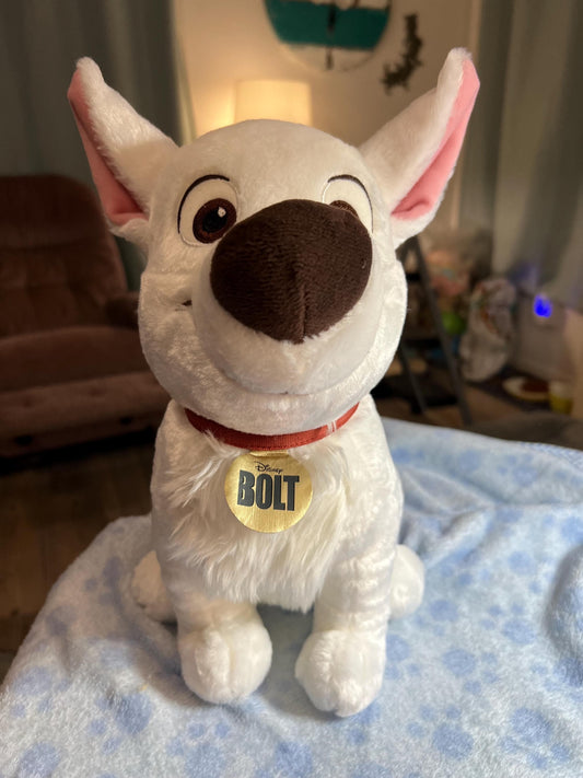 Disney Pixar Large White Bolt Dog Plush. Disney Store. Excellent Condition! 12”